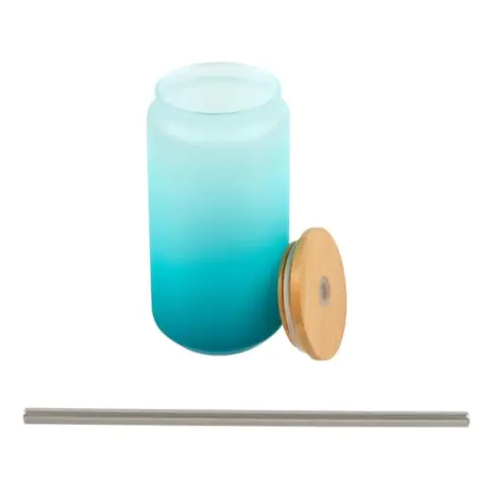 18oz. Frosted Glass Sublimation Tumbler with Bamboo Lid & Straw by Make Market&reg; Teal {3}