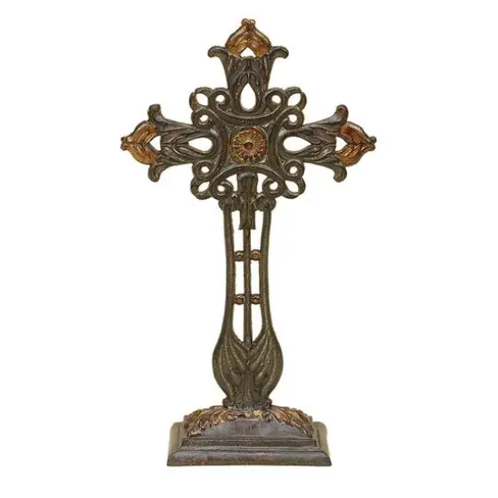 21" Copper Traditional Decorative Cross Sculpture {1}