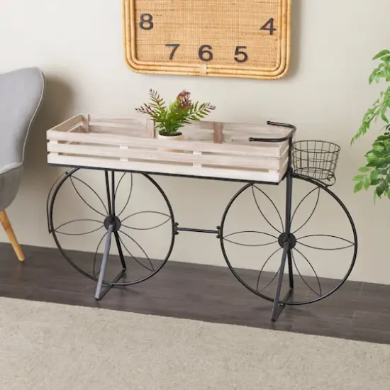 56" Cream Metal Floral Plantstand {3}