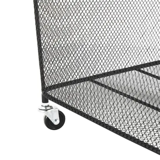 24" Black Metal Square Mesh Wire Rolling Laundry Storage Cart with Ring Handles {5}