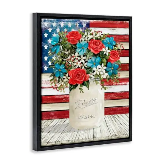 Stupell Industries Americana Flag Festive Bouquet Floater Framed Art Black {4}
