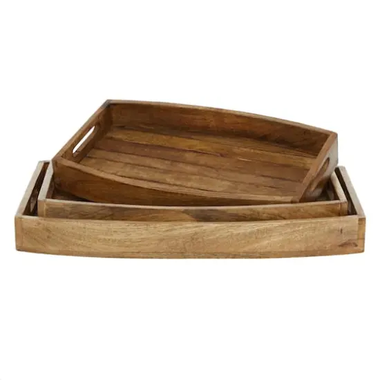 Rustic Brown Mango Wood Rustic Tray Set {4}