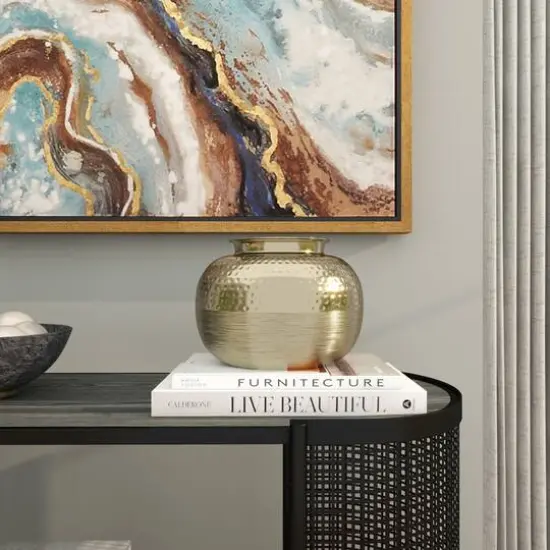 7" Gold Aluminum Brushed Vase with Hammered Top {10}