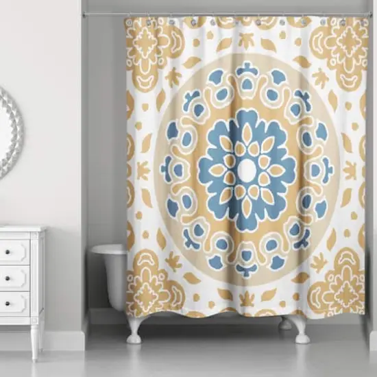 Blue and Yellow Mandala 71" x 74" Shower Curtain {3}