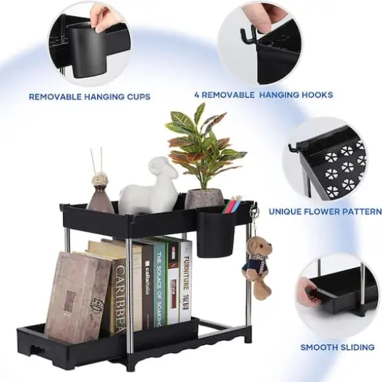 NEX&trade; 16" 2-Tier Under Sink Organizer with Sliding Drawer Black {5}