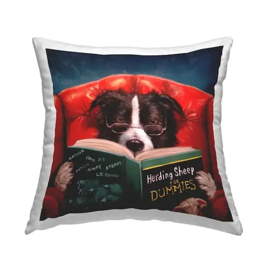 Stupell Industries Herding Sheep Dog Reading for Dummies Funny Pet Throw Pillow 18" x 18" {1}