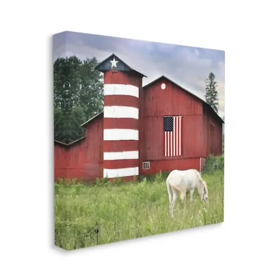 Stupell Industries Grazing White Horse Red Americana Barn Flag Canvas Wall Art {4}