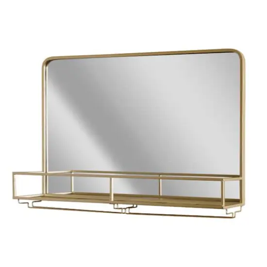 Gold Frame Rectangle Vanity Wall Mirror with Storage - 21.25" x 31.5" {1}