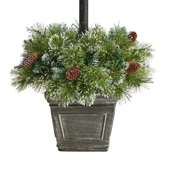 5ft. Pre-Lit LED Holiday Decorated Lamp Post With Faux Greenery In Decorative Container {7}