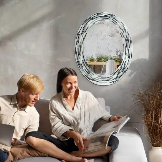 Head West CharcoalTile Framed Oval Wall Vanity Mirror - 23" x 29" {9}