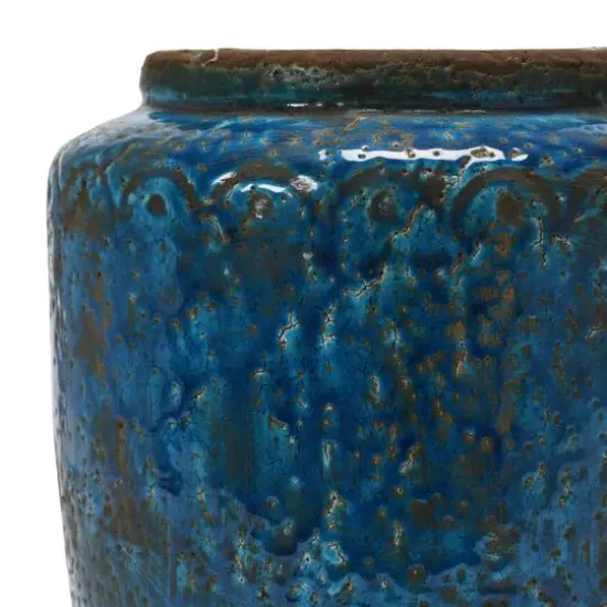 Hello Honey&reg; 9" Distressed Blue Debossed Terracotta Vase {5}