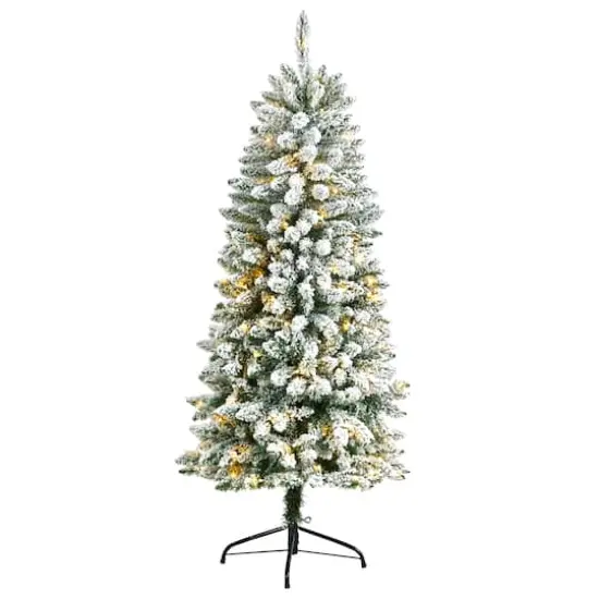 5ft. Pre-Lit Flocked Montreal Fir Artificial Christmas Tree, Warm White LED Lights {1}
