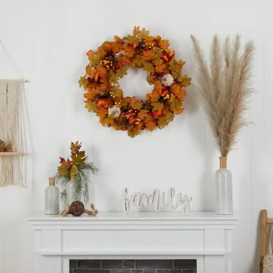 30" Autumn Pumpkin & Maple Leaf Fall Wreath {4}