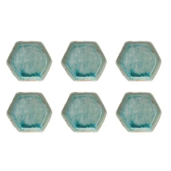 Hello Honey&reg; Aqua Reactive Crackle Glaze Stoneware Hexagon Plates, 6ct. {1}