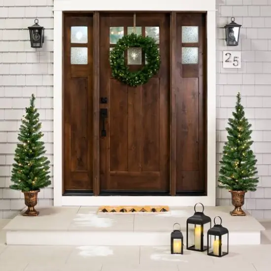 2 Pack 4ft. Pre-Lit Whitmire Pine Artificial Christmas Tree in Gold Urn Planter, Clear Lights {3}