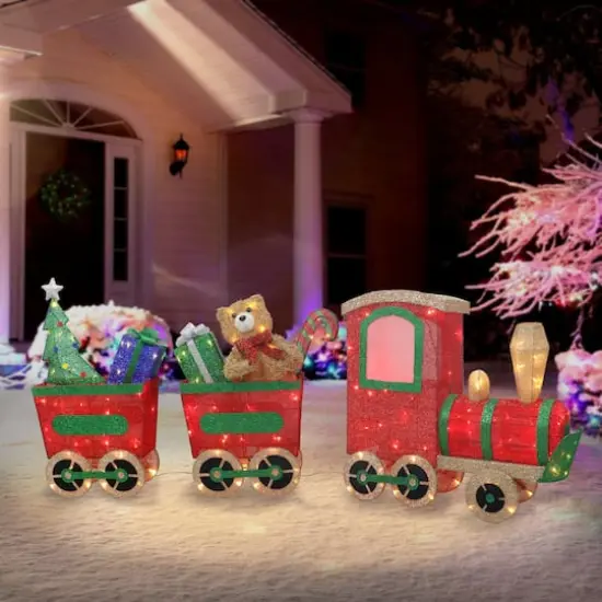 6ft Lighted Outdoor Wire Frame Train with Presents {4}