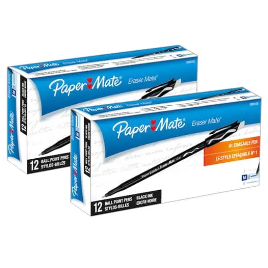 Paper Mate&reg; Eraser Mate&reg; Black Pen, 2 Packs of 12 {1}