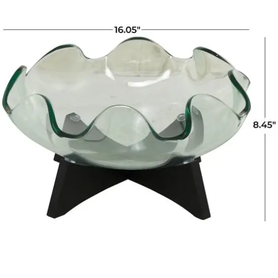 16" Clear Glass Kitchen Serving Bowl with Black Wooden Stand {4}
