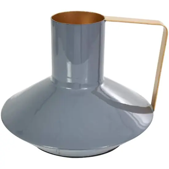 CosmoLiving by Cosmopolitan Blue Metal Abstract Enameled Vase with Geometric Gold Handle Set {3}