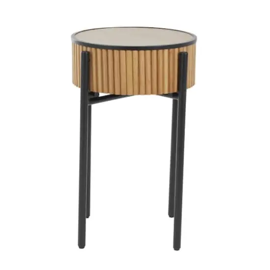 26.5" Brown Wood Handmade Slatted Side End Accent Table with Black Legs {7}