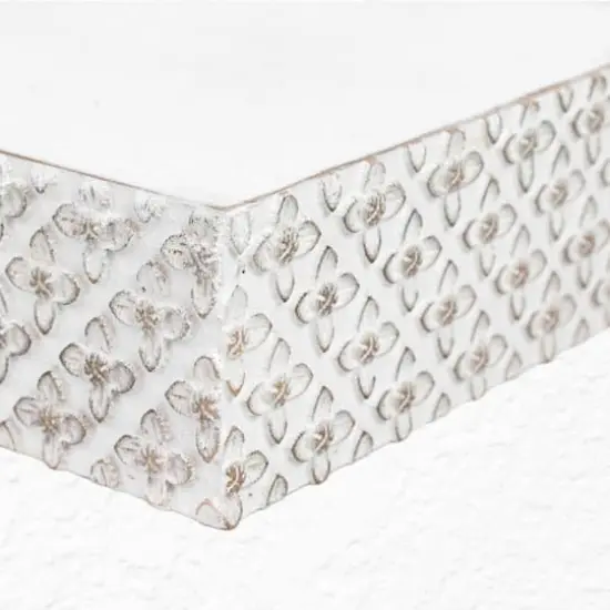 Small White Rustic Embossed Wood Floating Wall Shelf {4}