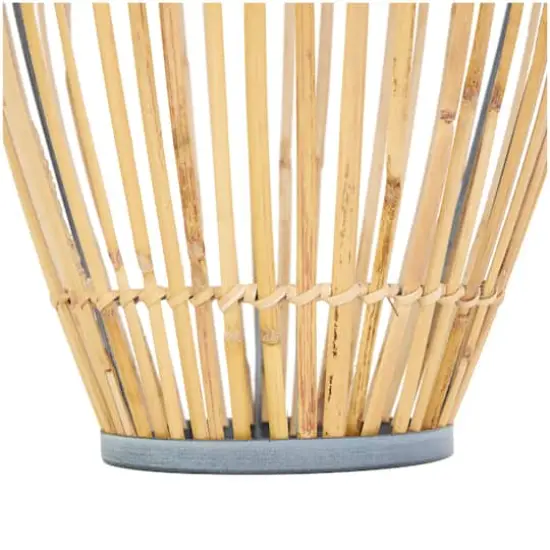 16" Brown Bamboo Handmade Open Frame Vase with Blue Metal Accents {4}