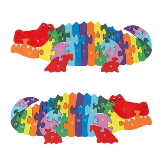 Toy Time Wooden Alphabet & Number Alligator 26 Piece Jigsaw Puzzle {1}
