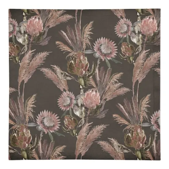 Protea Blooms Cotton Twill Napkin Charcoal {1}