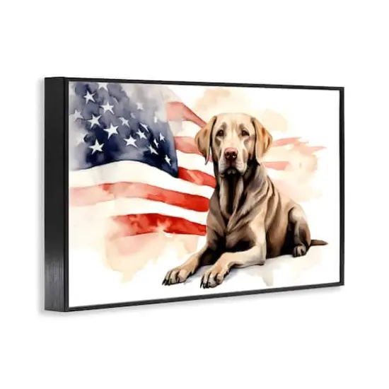 Stupell Industries Patriotic Dog with Flag Framed Giclee Art Black {4}