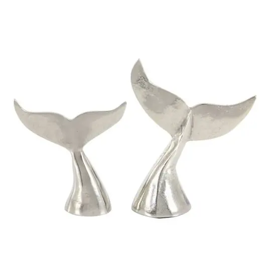 Silver Aluminum Coastal Whale Fluke Sculpture Set {5}