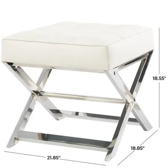 19" Leather Stool with Stainless Steel Supports White {6}
