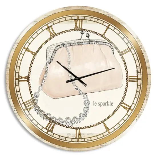 Designart Glamorous Sparkle Purse I Glam Wall Clock Cream {1}