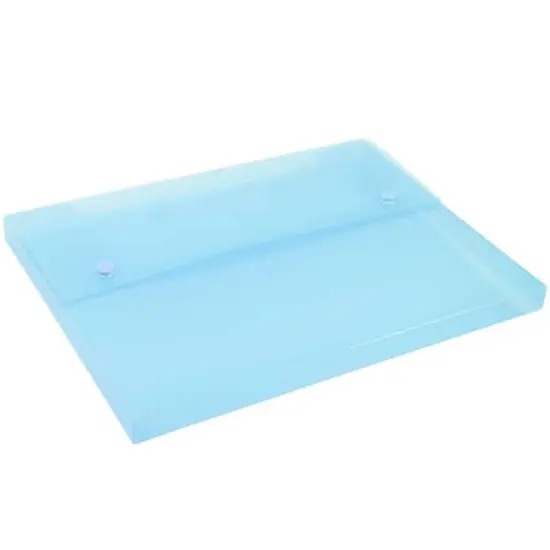 JAM Paper 9.5" x 12.5" Plastic Portfolio with Two Button Snap Closure Blue Translucent {5}