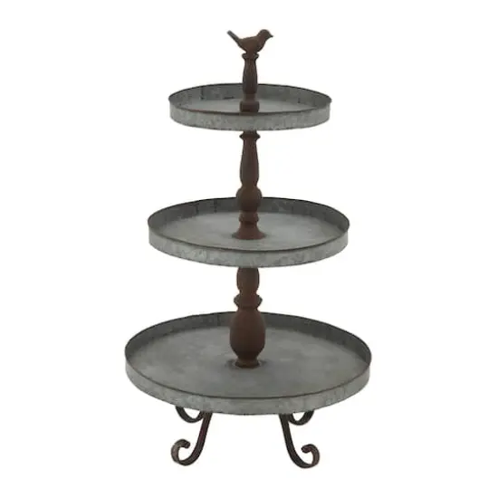 28" Silver Iron Farmhouse 3-Tier Tray Stand {1}