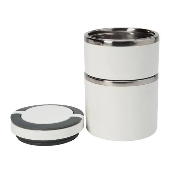 Kitchen Details 2-Tier Round Twist White Insulated Stainless Steel Lunch Box {3}