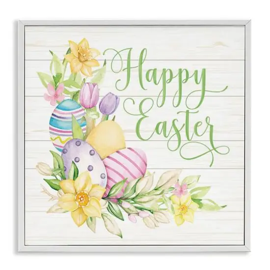 Stupell Industries Happy Easter Daffodils Framed Giclee Art White {1}