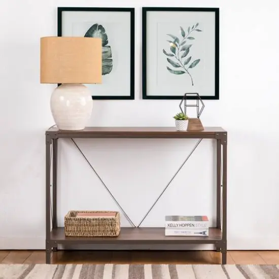Glitzhome&reg; Modern Industry Metal Wooden Console Table {4}