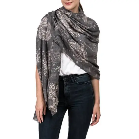 Glitzhome&reg; 80" Gray Paisley Print Scarf with Fringe {1}