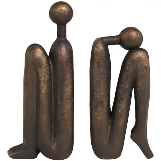 9" Polystone People Bookends Set Bronze {1}
