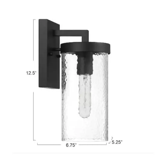 Hello Honey&reg; Aria Matte Black Cylindrical Textured Water Glass & Metal Wall Mounted Outdoor Light {5}