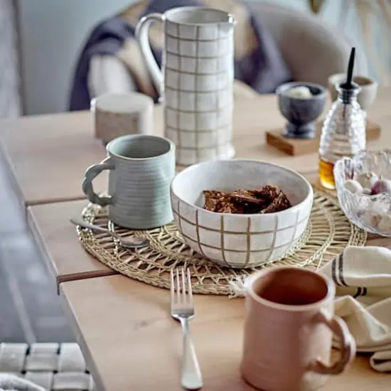 Hello Honey&reg; 46oz. Cream & Brown Reactive Glaze Wax Relief Grid Pattern Stoneware Pitcher {5}