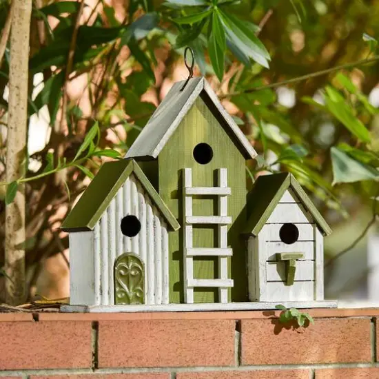 Glitzhome&reg; 14.75" Distressed Wood Villa Birdhouse with 3D Ladder {7}