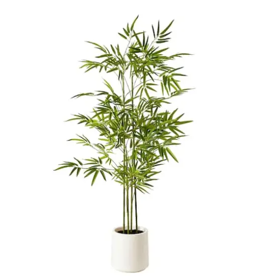 American Art Decor 5ft. Realistic Artificial Bamboo Tree Faux Plant in White Pot {1}