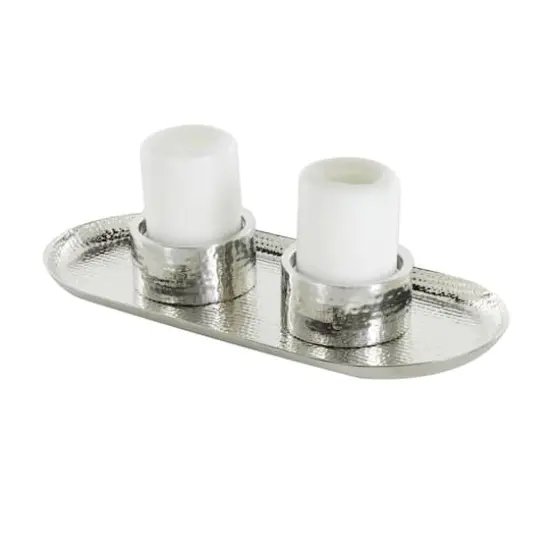 16" Silver Stainless Steel Metal Hammered Candle Holder with Oval Tray Plate {1}