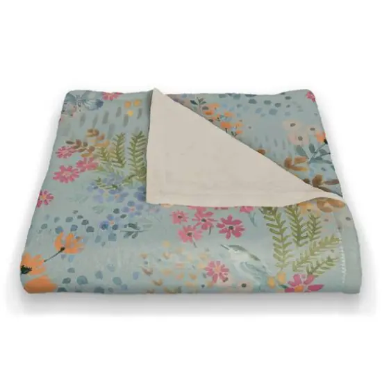 Butterfly Bird Floral Coral Fleece Blanket Blue {3}
