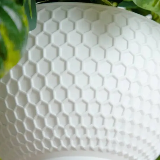 24" UV Resistant Artificial LED Pothos in White Hanging Basket {6}