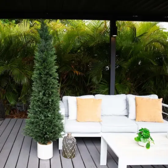 6ft. UV-Resistant Cedar Tree in White Planter {3}