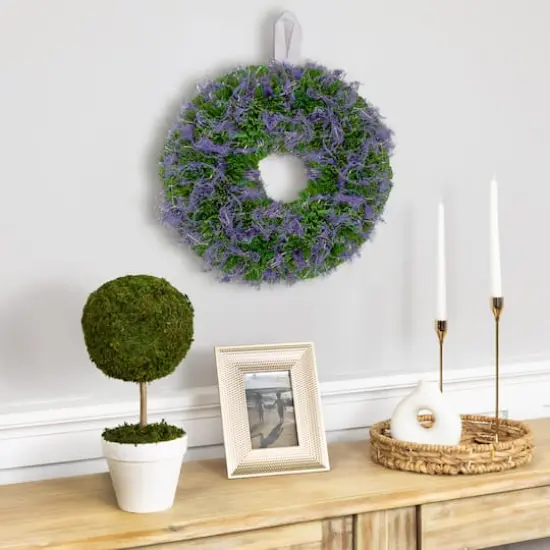 14.5" Purple Reindeer Moss & Green Twig Spring Wreath {3}