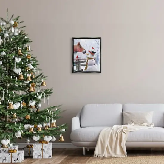Stupell Industries Horse Eating Snowman Carrot Scene Framed Floater Canvas Wall Art Black {3}