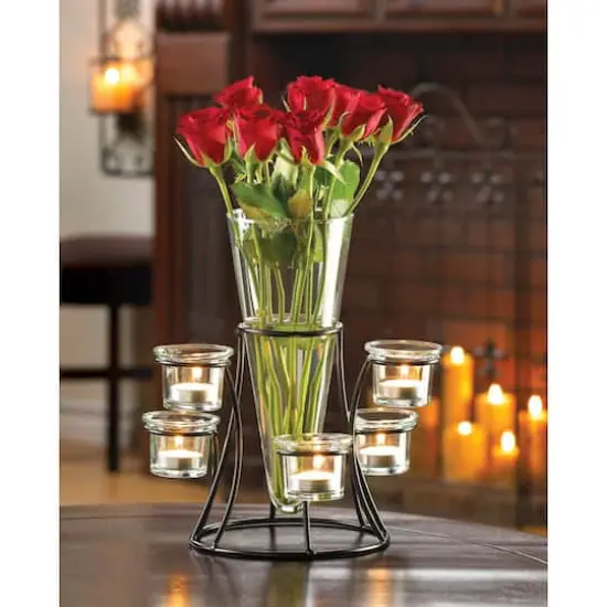 11" Circular Candle Stand with Vase {4}